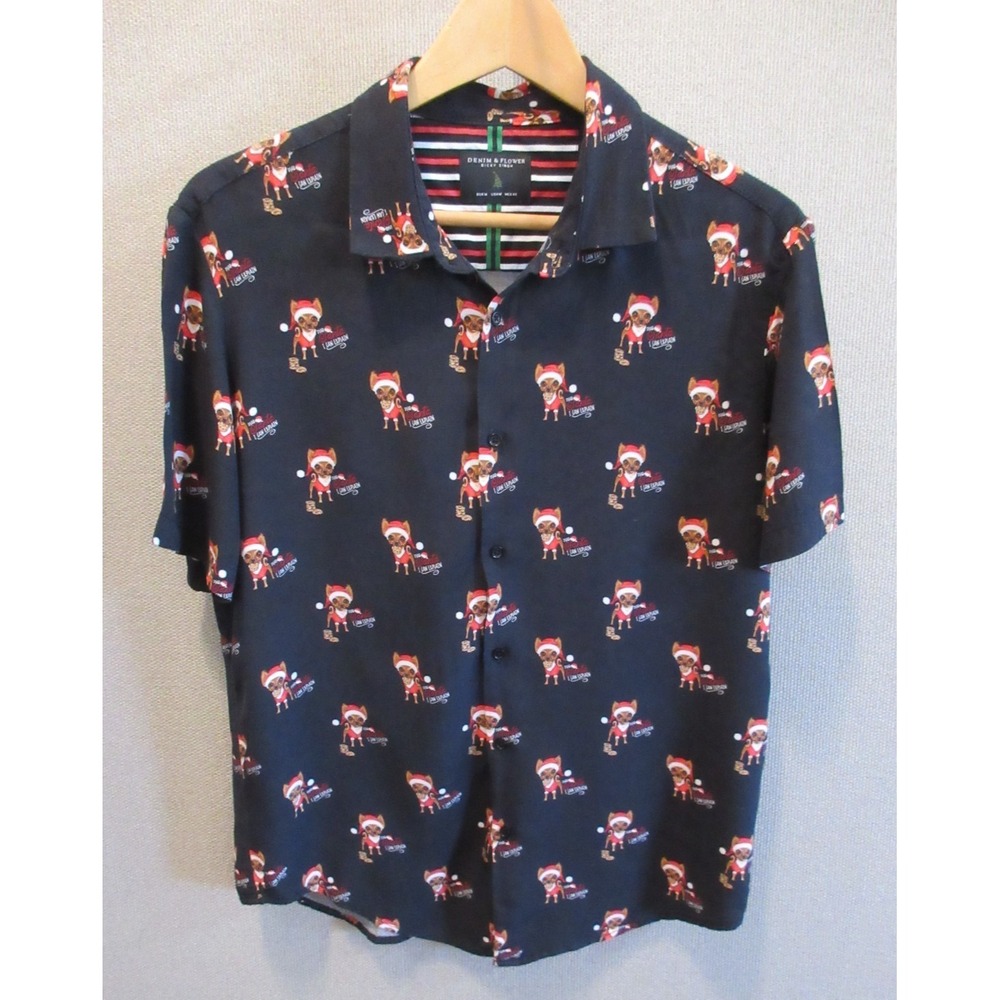Denim & Flower Ricky Singh Button Shirt M Chihuahua Dog Santa I can Explain